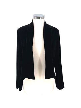 Eileen Fisher Black Velvet Open-Front Blazer Jacket Shawl Collar Size Small
